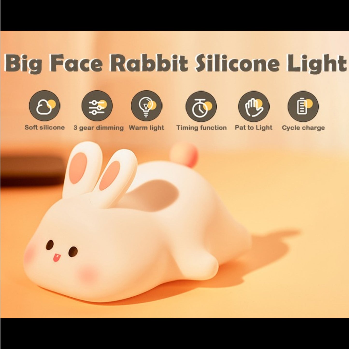 Cute Silicone Bunny Night Light for Kids | Rechargeable Touch Sensor Rabbit Lamp | Soft LED Nursery & Bedroom Light