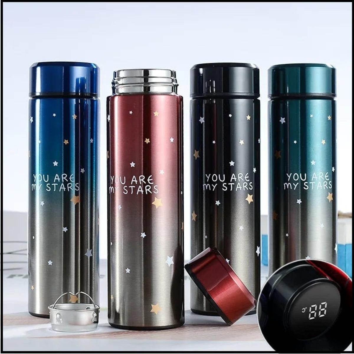 Smart LED Temperature Bottle 500ml – Hot & Cold Stainless Steel Vacuum Flask | Portable Star Design Thermos for Travel, Office & Gym