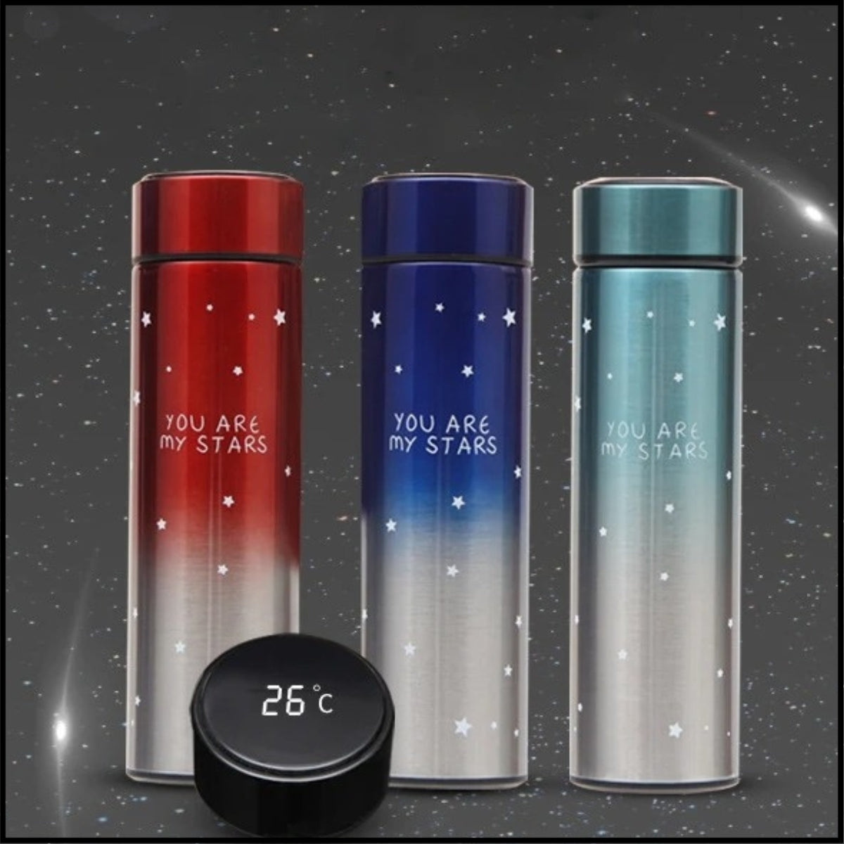 Smart LED Temperature Bottle 500ml – Hot & Cold Stainless Steel Vacuum Flask | Portable Star Design Thermos for Travel, Office & Gym