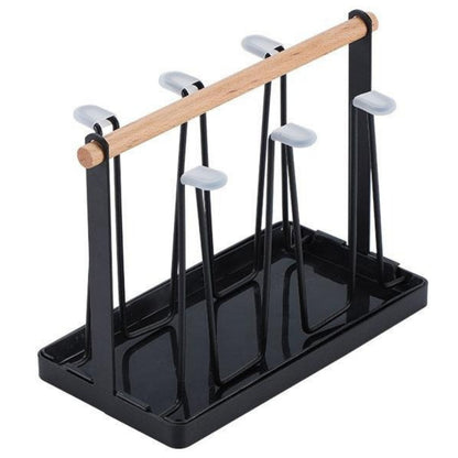 Elegant 6-Hook Iron & Wood Glass & Mug Holder