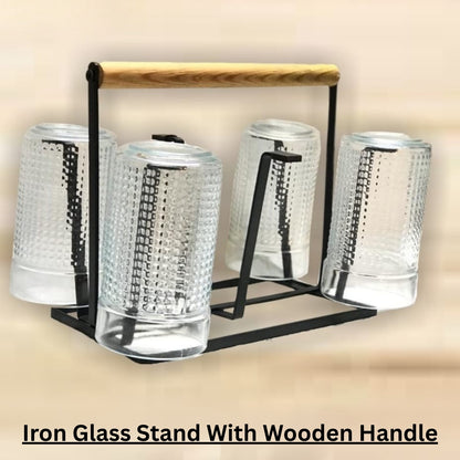 Elegant 6-Hook Iron & Wood Glass & Mug Holder