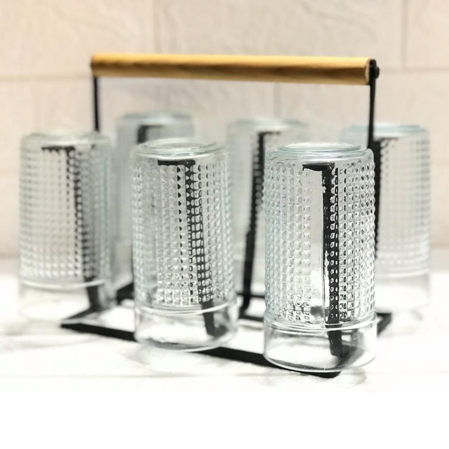 Elegant 6-Hook Iron & Wood Glass & Mug Holder