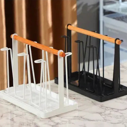Elegant 6-Hook Iron & Wood Glass & Mug Holder