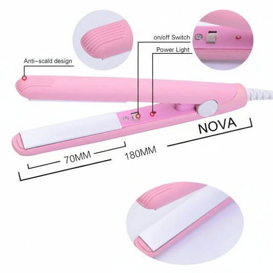 NOVA Mini Hair Straightener & Curler – Ceramic Plate, Travel Size Flat Iron with Temperature Control
