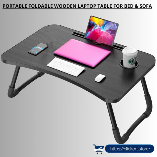 Portable Foldable Wooden Laptop Table for Bed & Sofa | Study, Work & Breakfast Desk