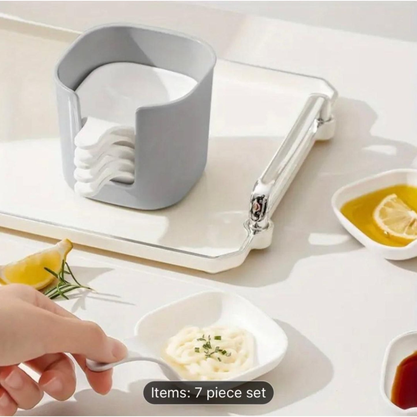 6 Pcs Dipping Sauce Plates Set with Holder | Stackable Condiment Bowls