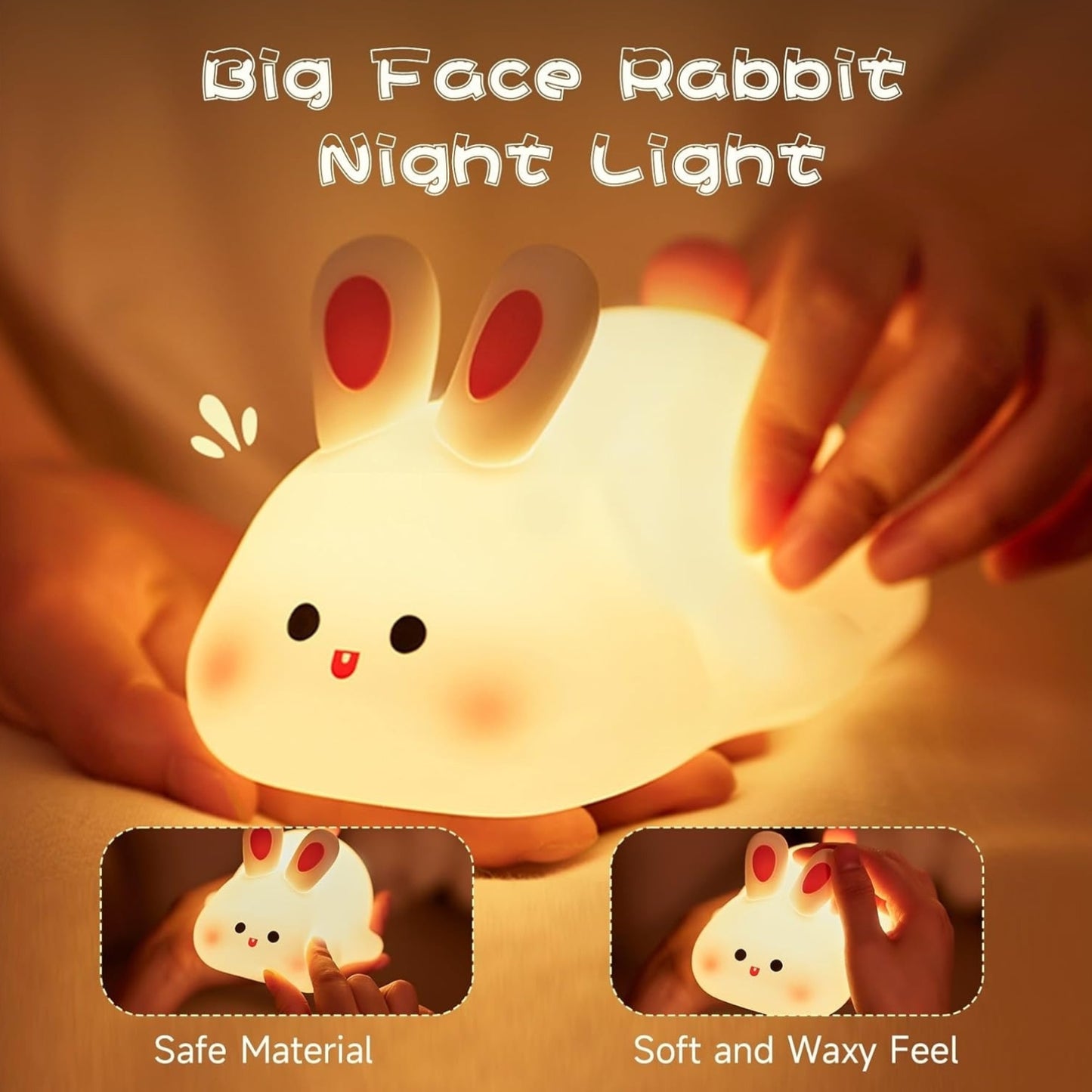 Cute Silicone Bunny Night Light for Kids | Rechargeable Touch Sensor Rabbit Lamp | Soft LED Nursery & Bedroom Light