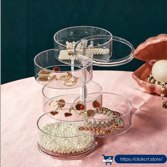4-Layer Acrylic Rotating Jewelry Organizer | Transparent 360° Jewelry Storage Box