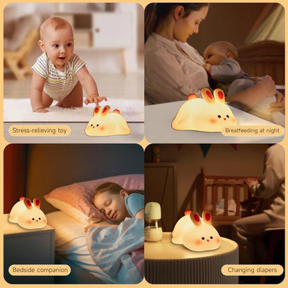 Cute Silicone Bunny Night Light for Kids | Rechargeable Touch Sensor Rabbit Lamp | Soft LED Nursery & Bedroom Light