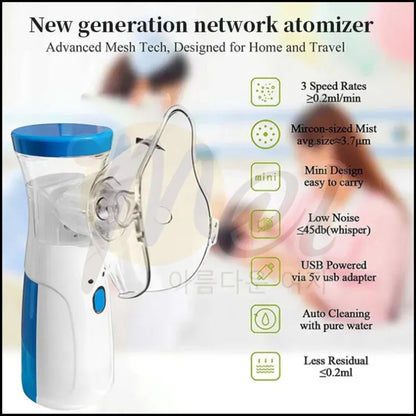 Mesh Portable Nebulizer Machine for Kids & Adults – Mini USB Inhaler, Silent Mist, Easy One-Button Use