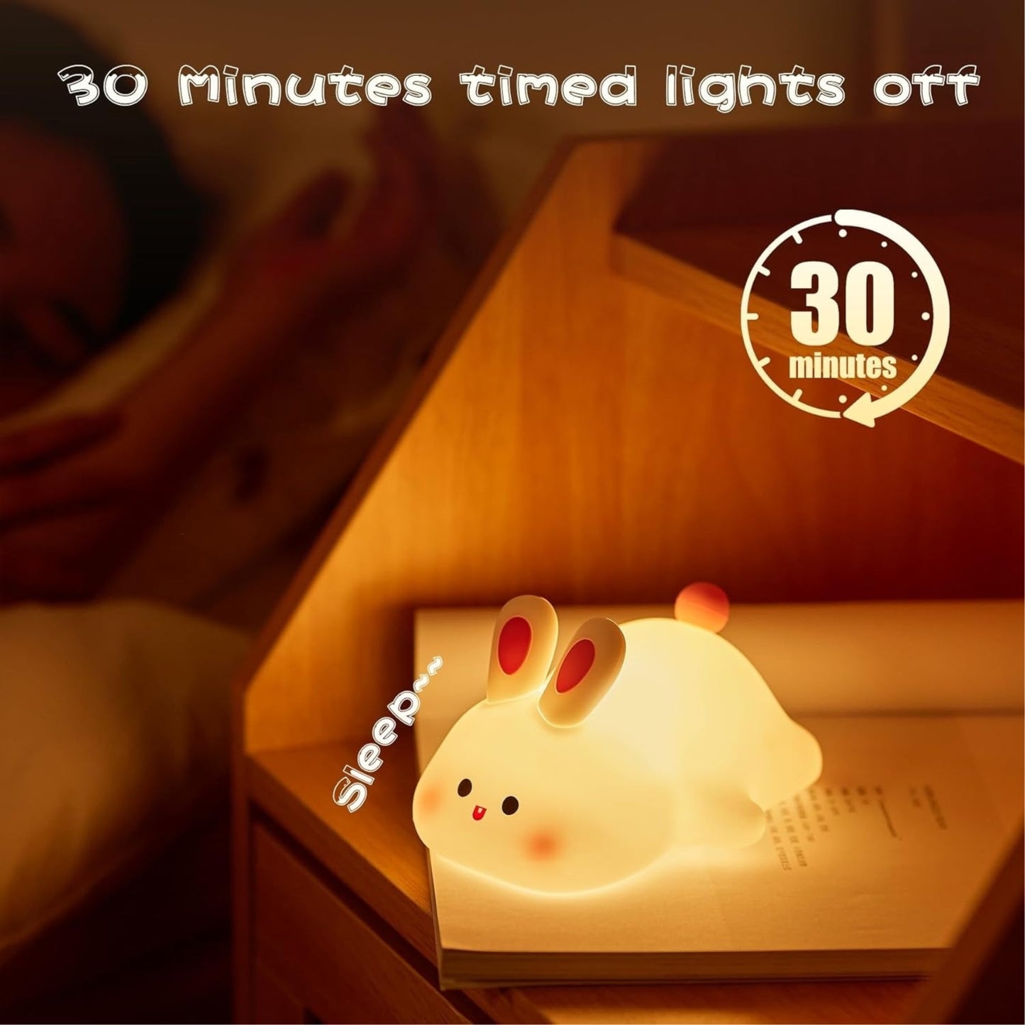 Cute Silicone Bunny Night Light for Kids | Rechargeable Touch Sensor Rabbit Lamp | Soft LED Nursery & Bedroom Light