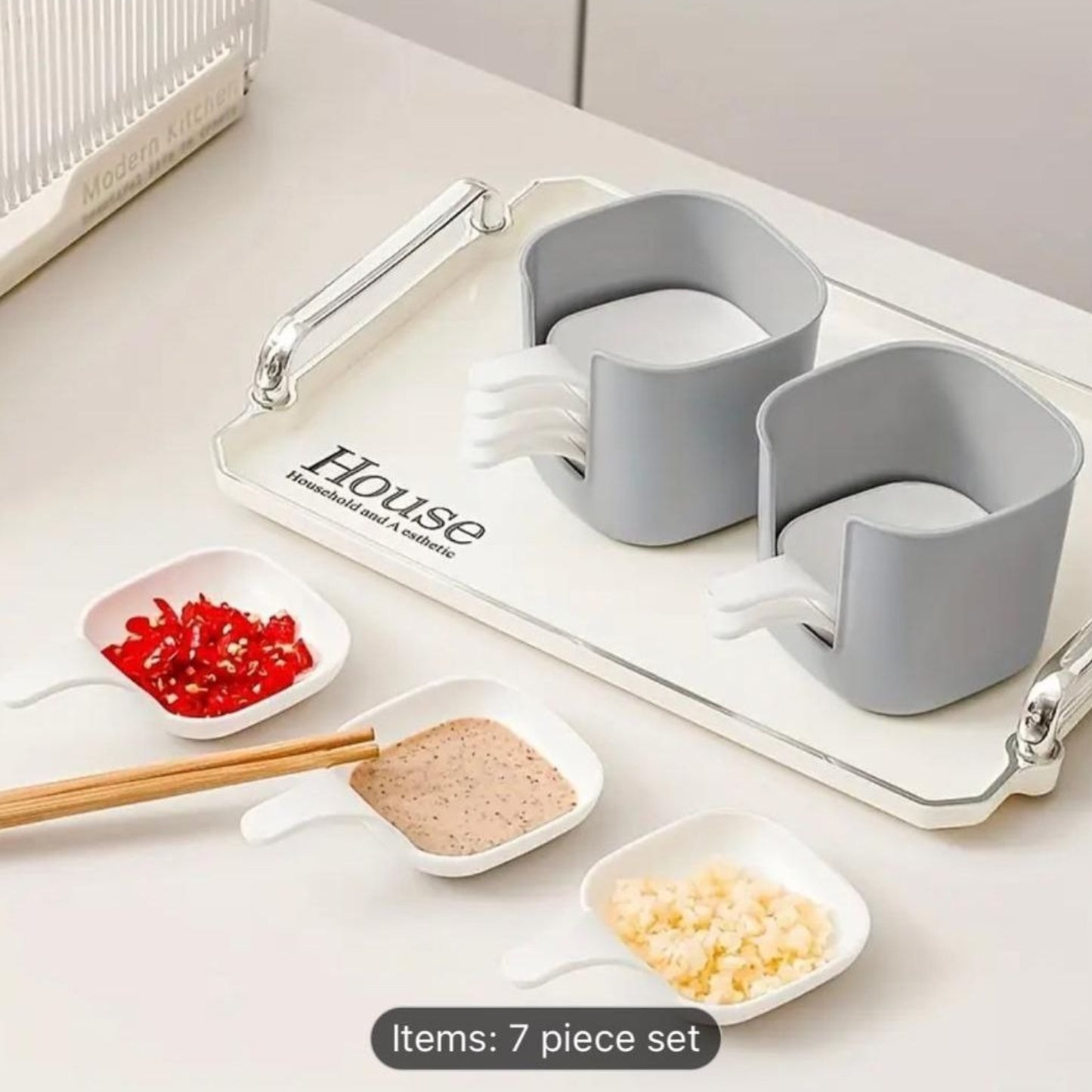 6 Pcs Dipping Sauce Plates Set with Holder | Stackable Condiment Bowls