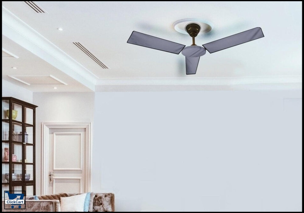 “4 Pcs Ceiling Fan Covers with Motor Cover – Grey/Black Washable & Dust-proof Set”