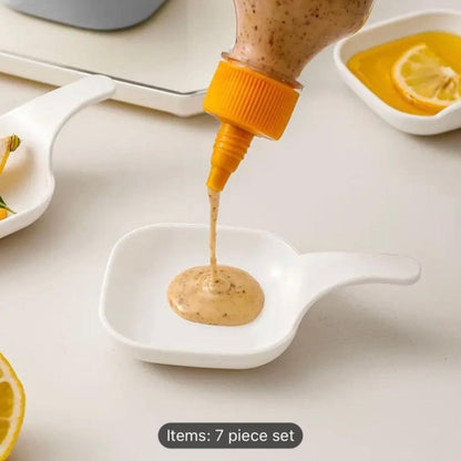 6 Pcs Dipping Sauce Plates Set with Holder | Stackable Condiment Bowls