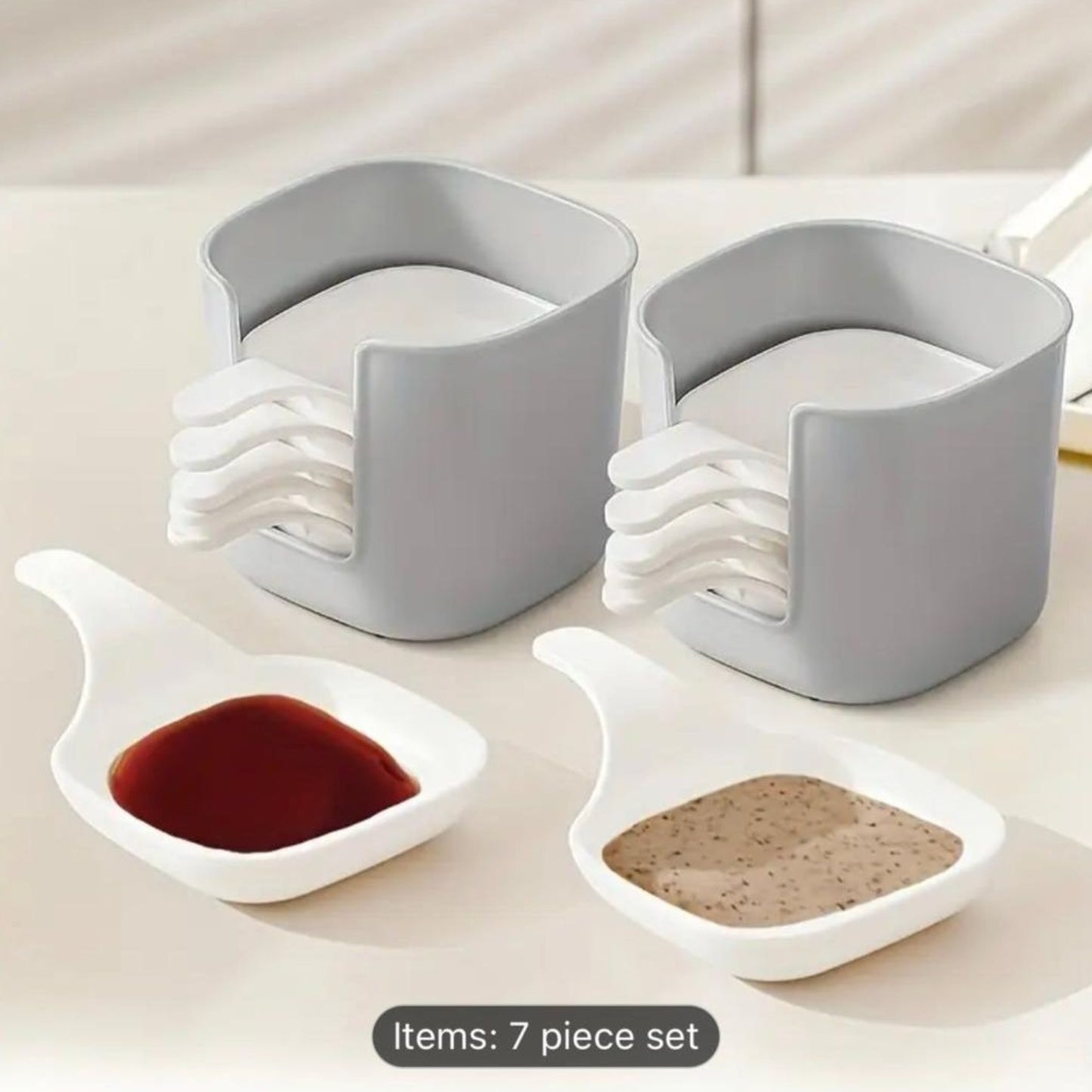 6 Pcs Dipping Sauce Plates Set with Holder | Stackable Condiment Bowls