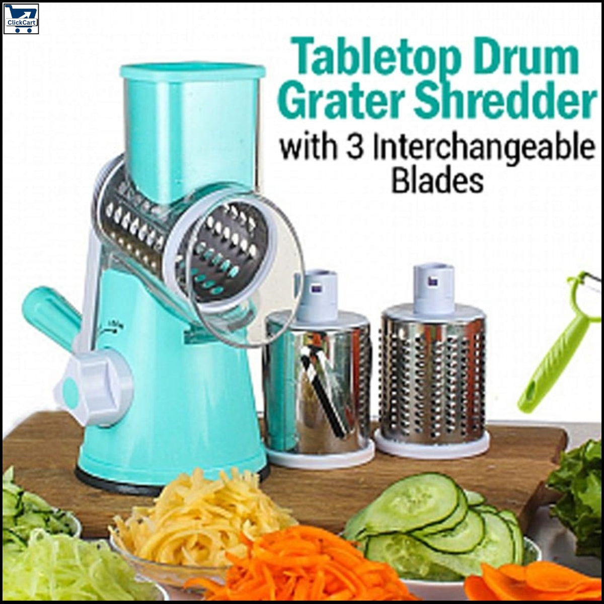 “3-in-1 Manual Vegetable Cutter & Round Drum Grater – Multi functional Slicer, Kadokash & Kitchen Cutting Machine”