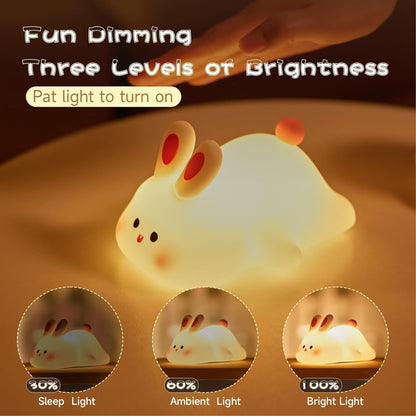 Cute Silicone Bunny Night Light for Kids | Rechargeable Touch Sensor Rabbit Lamp | Soft LED Nursery & Bedroom Light