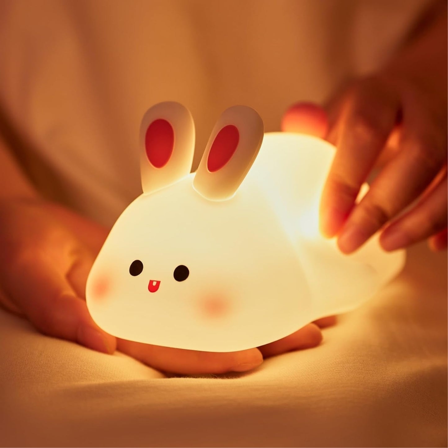 Cute Silicone Bunny Night Light for Kids | Rechargeable Touch Sensor Rabbit Lamp | Soft LED Nursery & Bedroom Light
