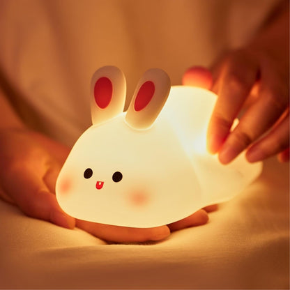 Cute Silicone Bunny Night Light for Kids | Rechargeable Touch Sensor Rabbit Lamp | Soft LED Nursery & Bedroom Light
