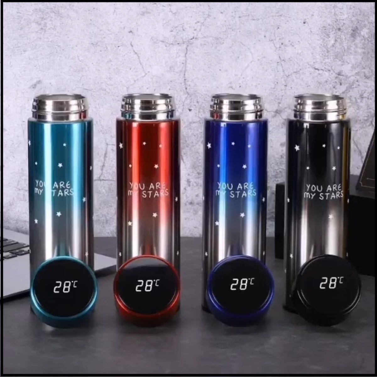 Smart LED Temperature Bottle 500ml – Hot & Cold Stainless Steel Vacuum Flask | Portable Star Design Thermos for Travel, Office & Gym