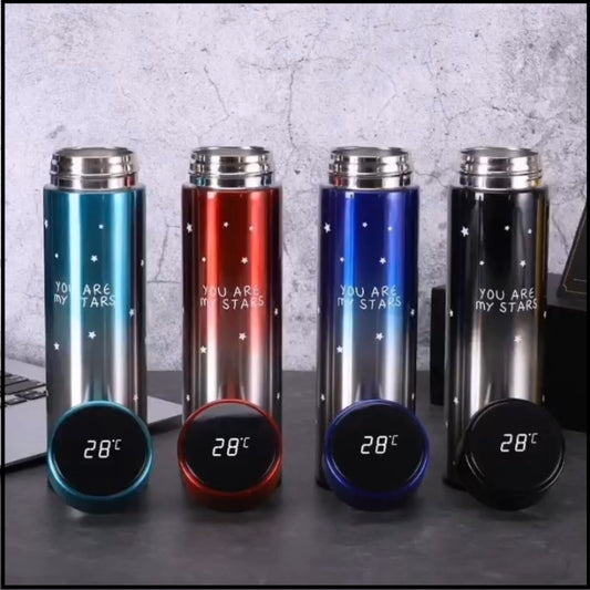 Smart LED Temperature Bottle 500ml – Hot & Cold Stainless Steel Vacuum Flask | Portable Star Design Thermos for Travel, Office & Gym