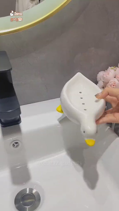 Cute Duck Shape Soap Dish with Drain | Quick Dry Bathroom Soap Holder